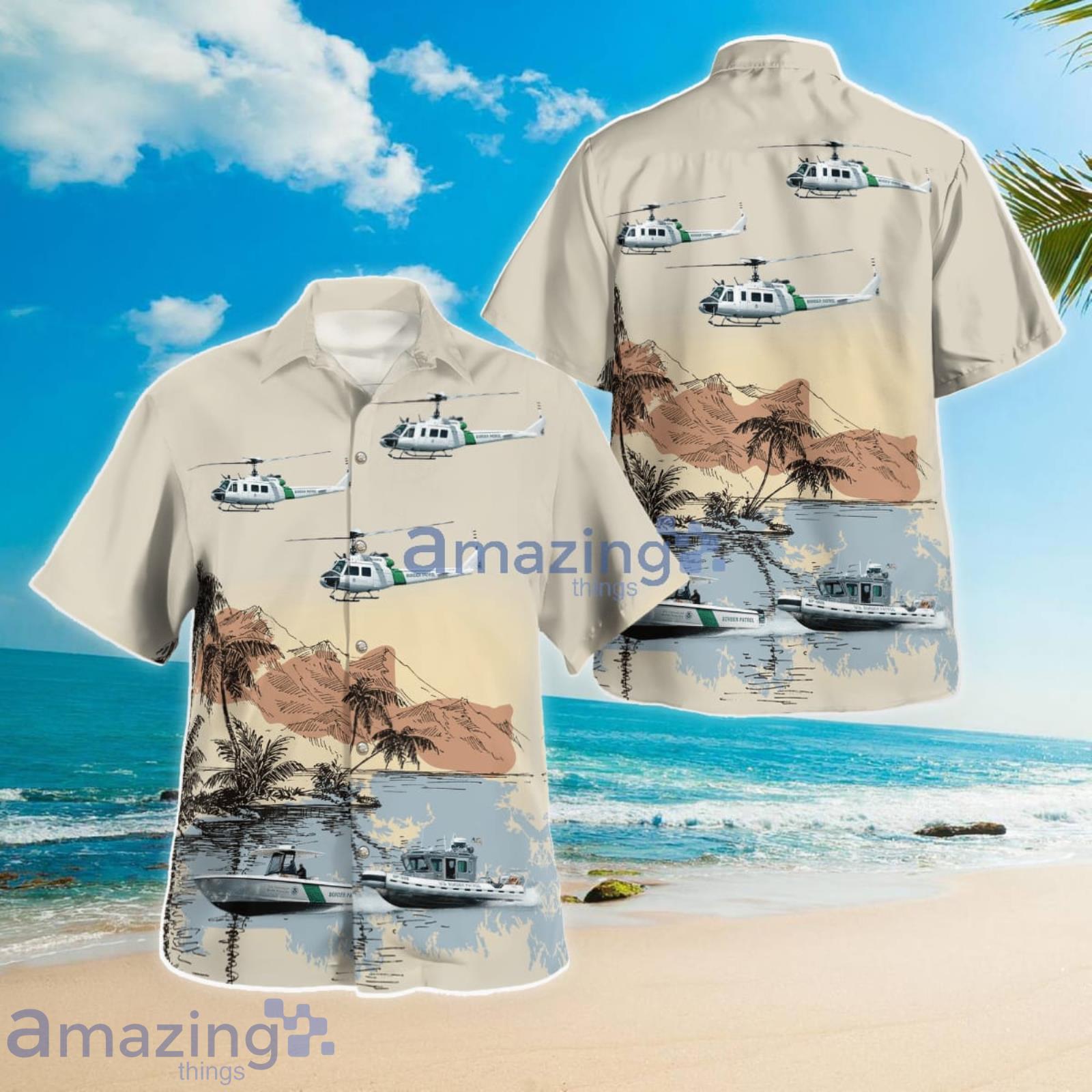 United States Border Patrol Helicopter and boats Summer Gift Hawaiian Shirt Product Photo 1