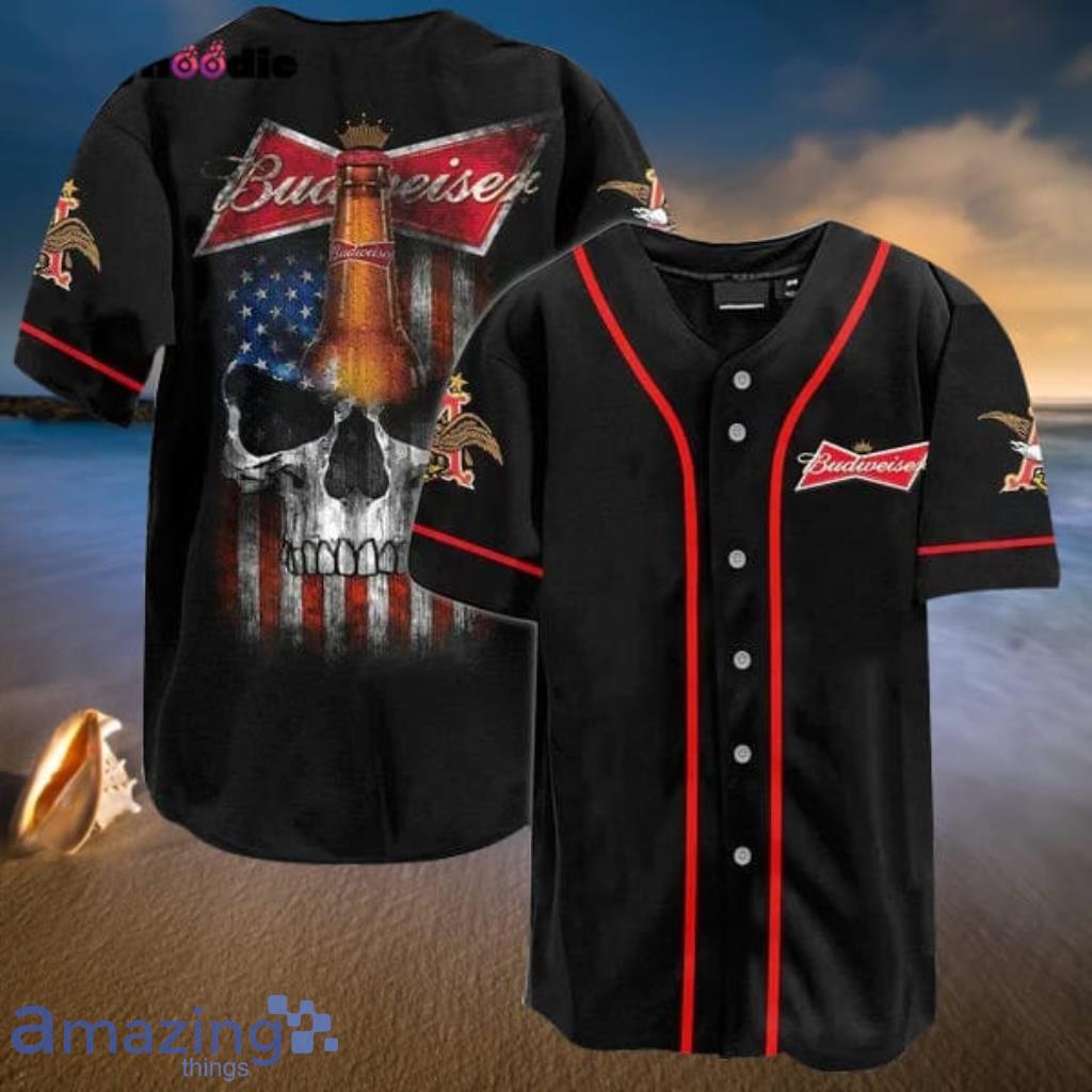 US Flag Black Skull Budweiser Baseball Jersey Shirt - US Flag Black Skull Budweiser Baseball Jersey Shirt