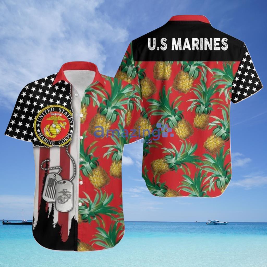 US Marine Corps Pineapple Red  Tropical Hawaiian Shirt - US Marine Corps Pineapple Red  Tropical Hawaiian Shirt
