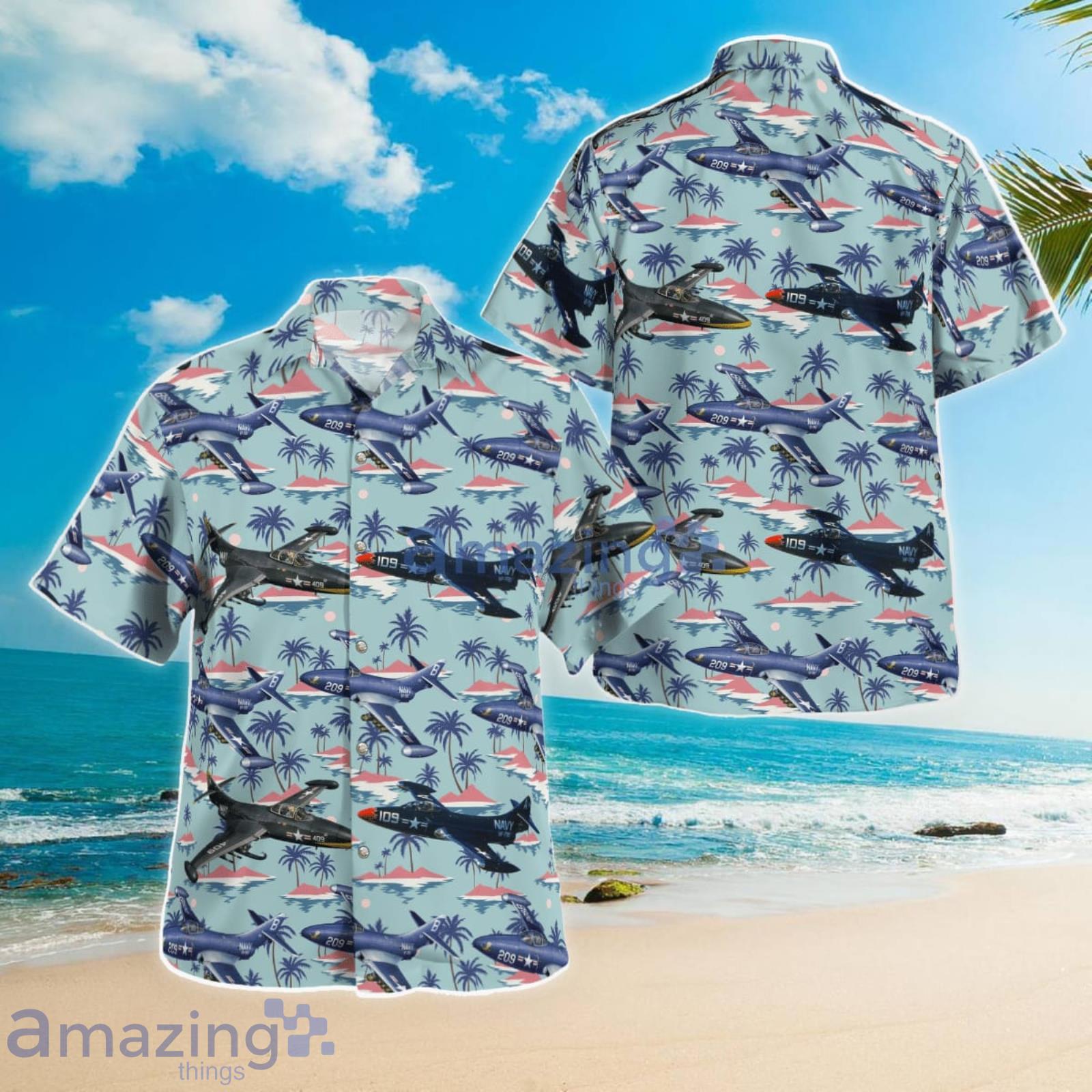 US Navy Naval Aviation Grumman F9F Panther Summer Gift Hawaiian Shirt Product Photo 1