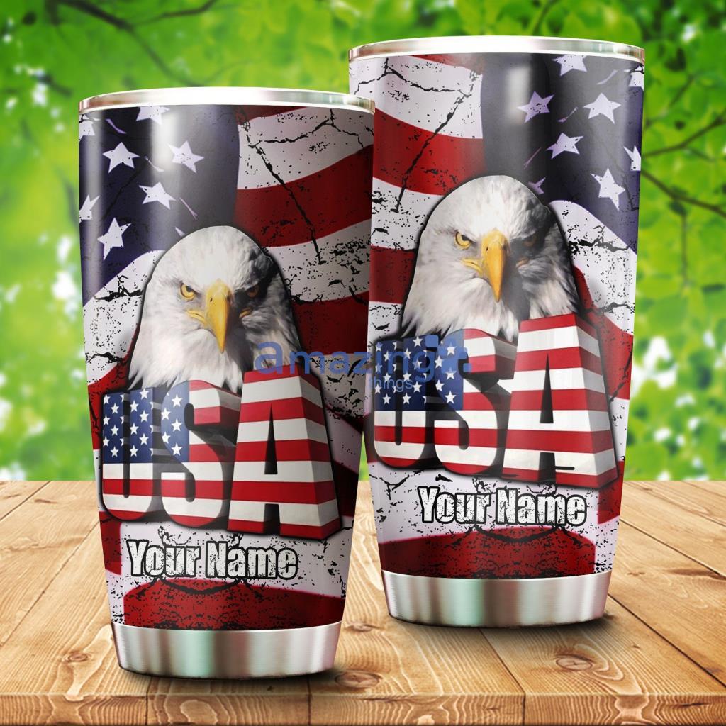Usa Letter American Flag Eagle Custom Name Stainless Steel Tumbler - UsaLetterAmericanFlagEagleCustomNameStainlessSteelTumbler