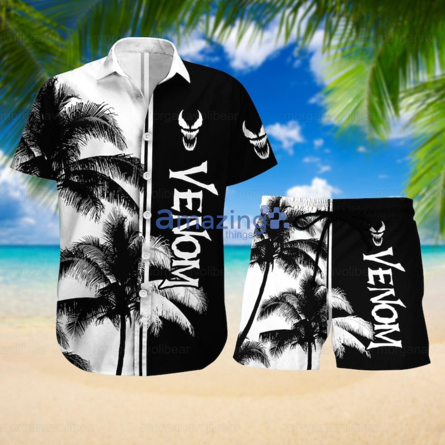 Venom Black Hawaiian Shirt And Shorts Halloween Gift Product Photo 1