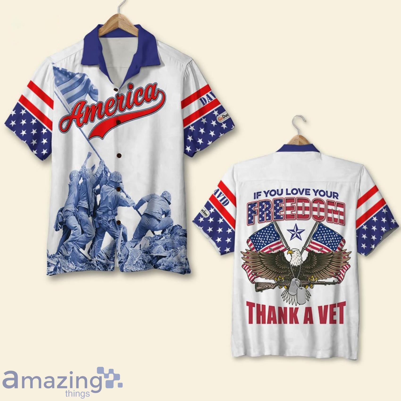 Veteran If You Love Your Freedom Thank A Vet Personalized White Hawaiian Shirt image Veteran If You Love Your Freedom Thank A Vet Personalized White Hawaiian Shirt Product Photo 3