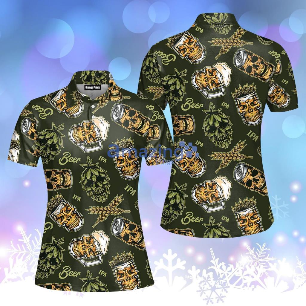 Vintage Beer Mugs In Skull Polo Shirt  For Women - Vintage Beer Mugs In Skull Polo Shirt  For Women  PO5142