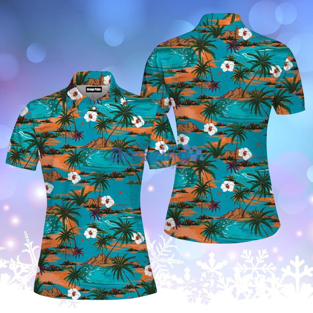Vintage Summer Hawaii Palm Tree Island Polo Shirt  For Women - Vintage Summer Hawaii Palm Tree Island Polo Shirt  For Women  PO5341
