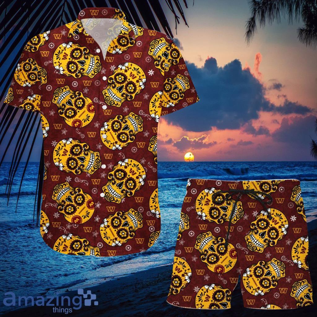 Washington Commanders Skull Hawaiian Shirt And Short - Washington Commanders Skull Hawaiian Shirt And Short
