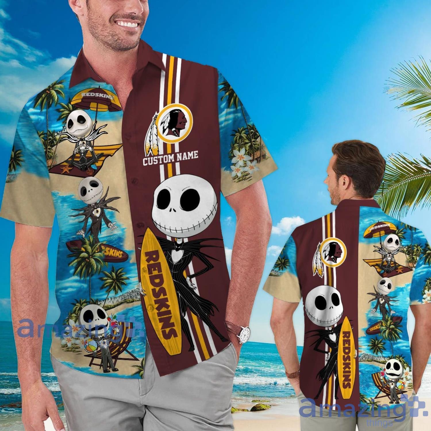 Washington Redskins Jack Skellington Halloween Gift Custom Name Hawaiian Shirt Product Photo 1