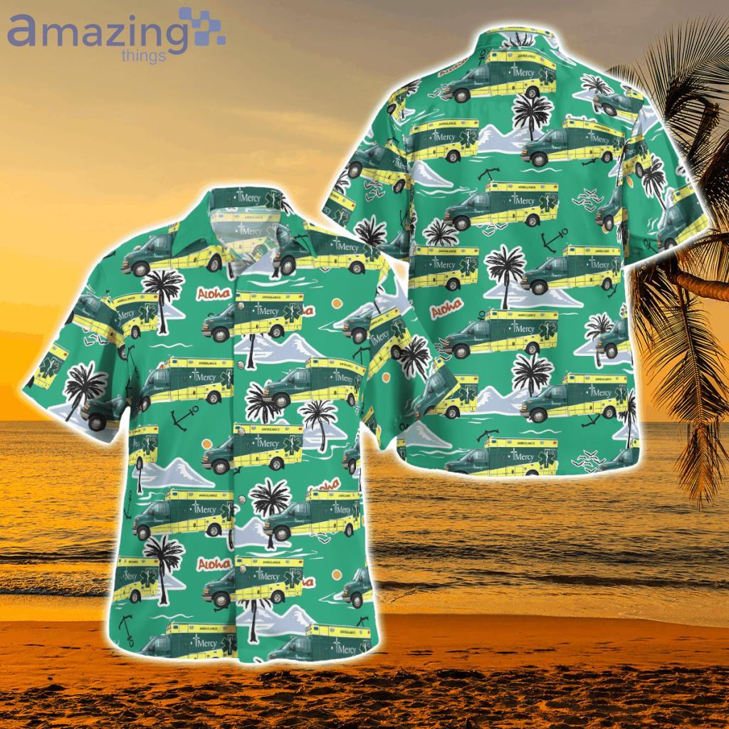 West Des Moines, Iowa, Mercy Medical Ambulance Hawaiian Shirt - DLQD0806BG04 West Des Moines, Iowa, Mercy Medical Ambulance Hawaiian Shirt
