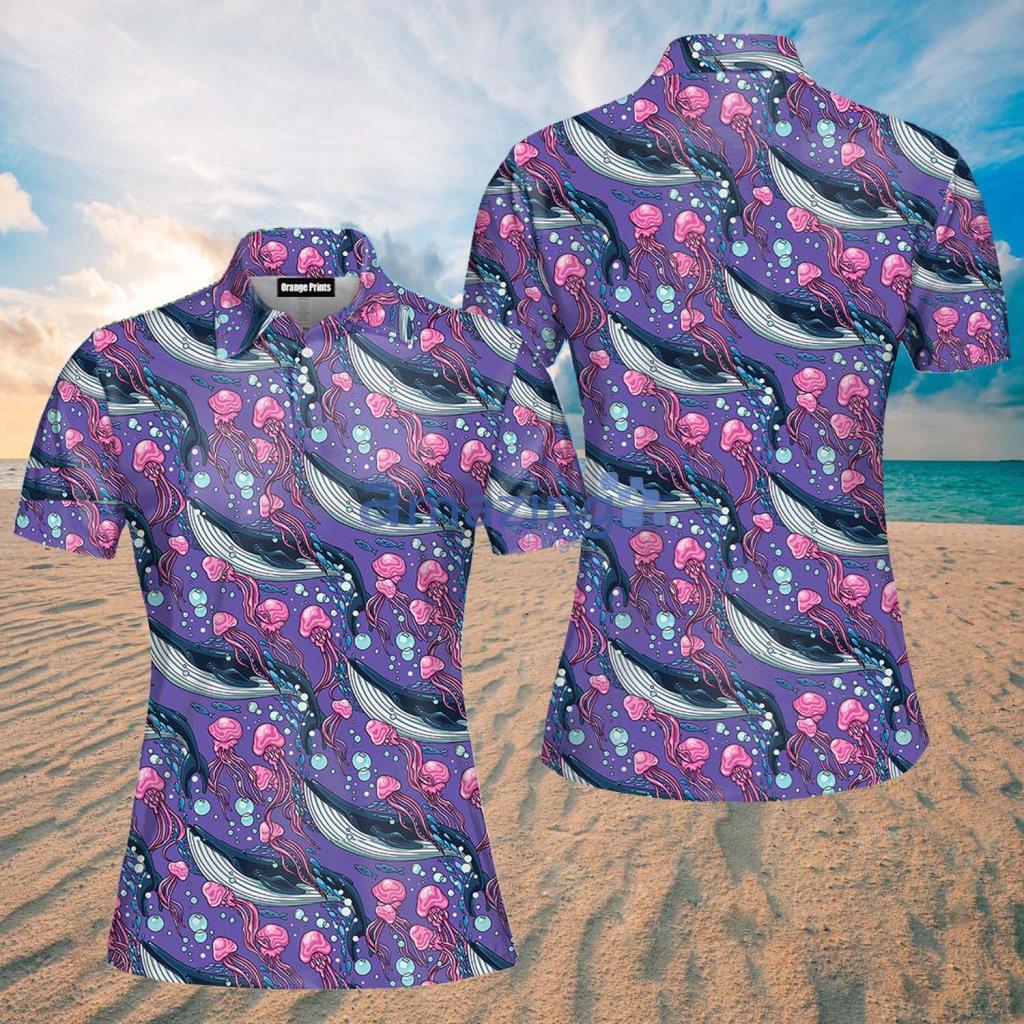 Whales With Jellyfish Polo Shirt For Women - Whales With Jellyfish Polo Shirt For Women