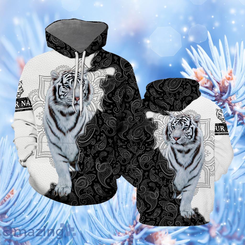 White Tiger Mandala Custom Name Hoodie 3D All Over Print - White Tiger Mandala Custom Name Hoodie All Over Print  For Men & Women  CN6304