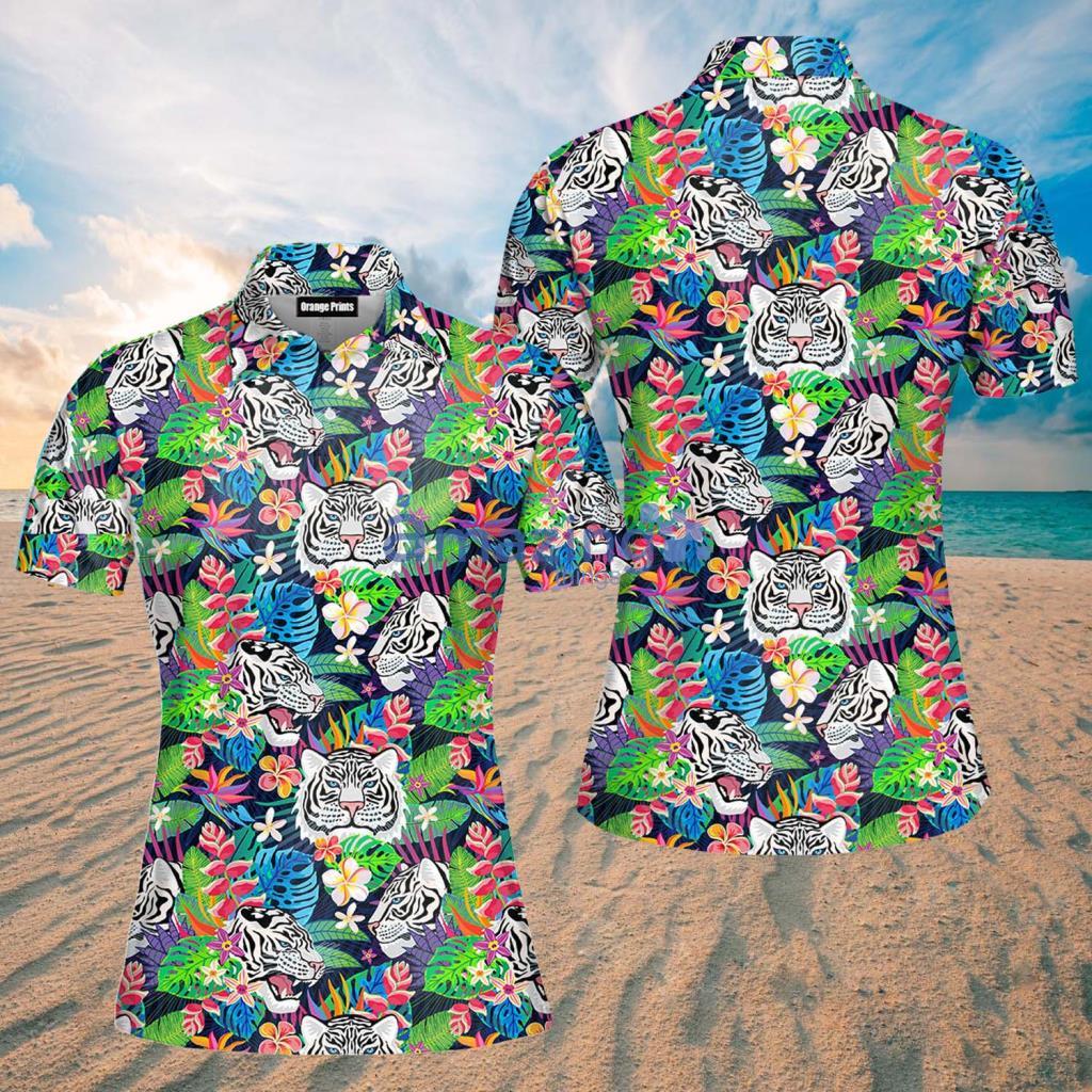 White Tiger Tropical Polo Shirt - White Tiger Tropical Polo Shirt