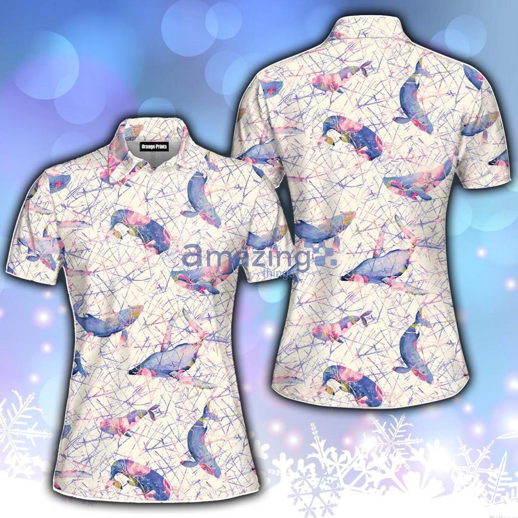Wildlife Whales In Cherry Bloom Polo Shirt - Wildlife Whales In Cherry Bloom Polo Shirt