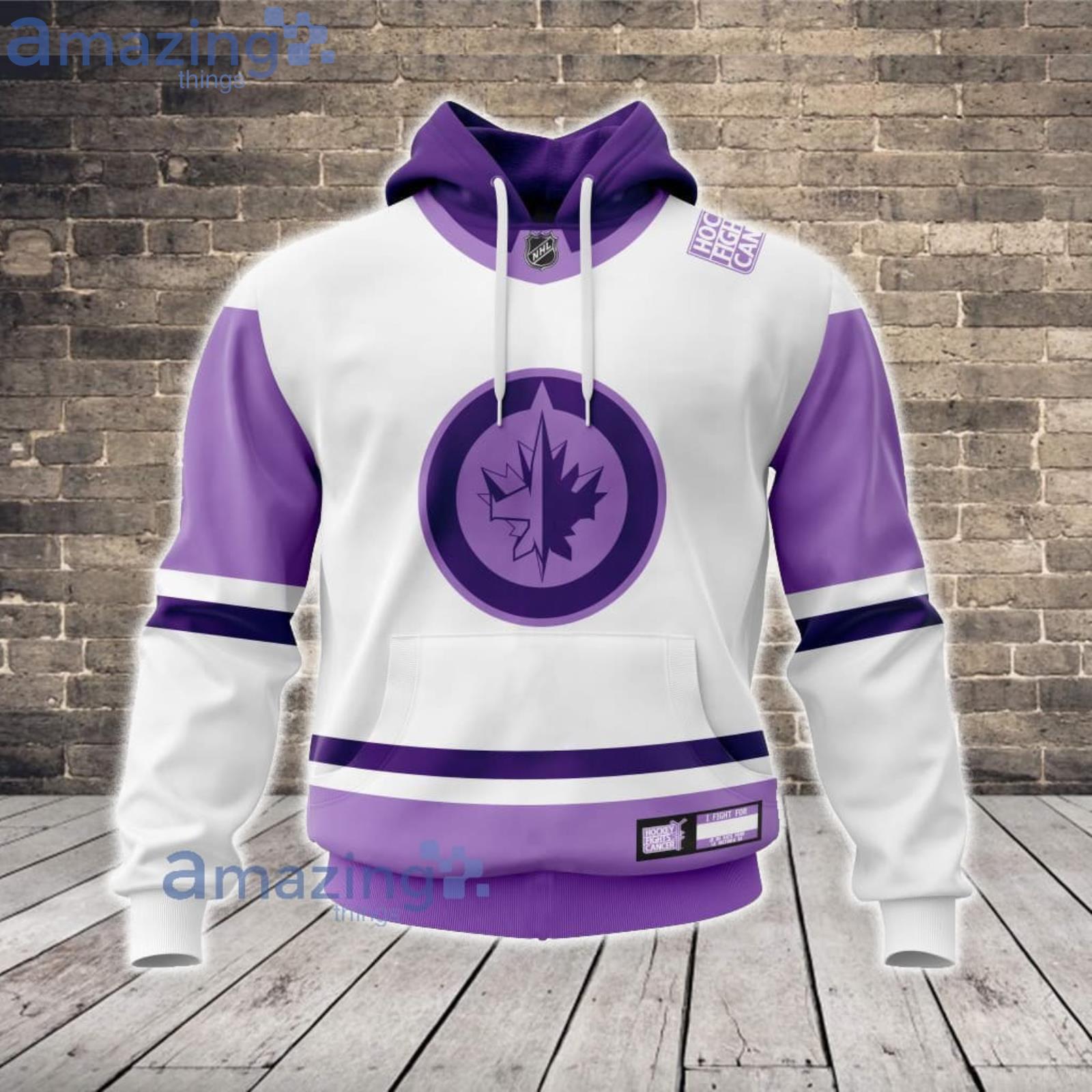 Winnipeg Jets Custom Name And Number Fight Cancer Hoodie Zip Hoodie For Fans Product Photo 1