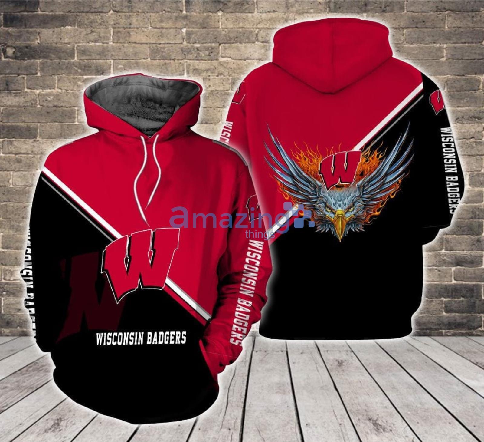 Wisconsin Badgers Logo Fire Eagle All Over Print 3D Hoodie Product Photo 1