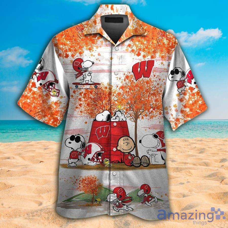 Wisconsin Badgers Snoopy Autumn Aloha Beach Hawaiian Shirt For Men And Women Product Photo 1