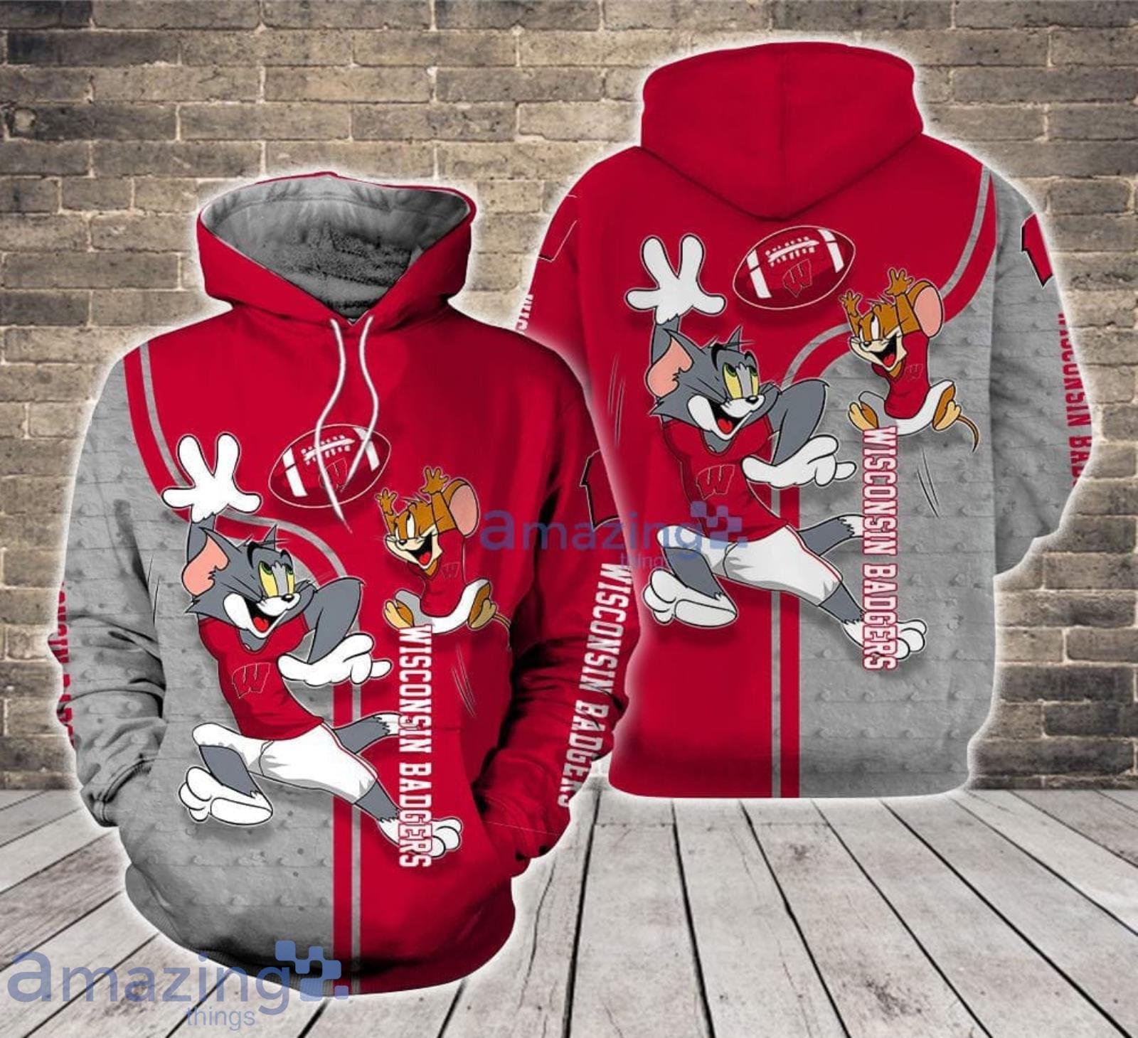 Wisconsin Badgers Tom and Jerry Cartoon Lover 3D Printed Hoodie For Fans Product Photo 1