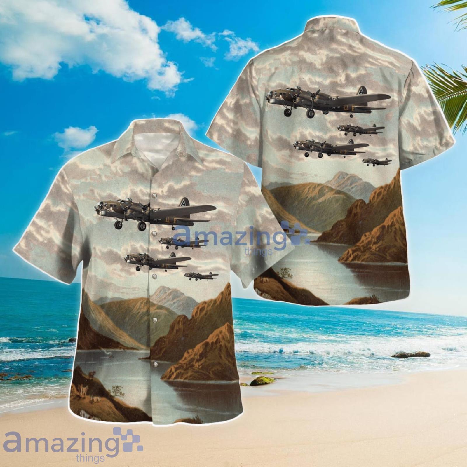 WWII Boeing B-17 Flying Fortress Heavy Bomber Military Aircraft Flying Over Mountain Summer Gift Hawaiian Shirt Product Photo 1