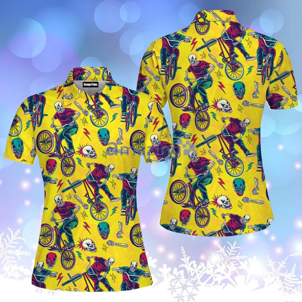 Yellow Skull Riding Bike Polo Shirt - Yellow Skull Riding Bike Polo Shirt