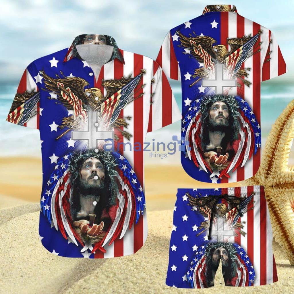 4Th Of July America Under God Jesus Hawaiian Shirt And Short - 4Th Of July America Under God Jesus Hawaiian Shirt And Short
