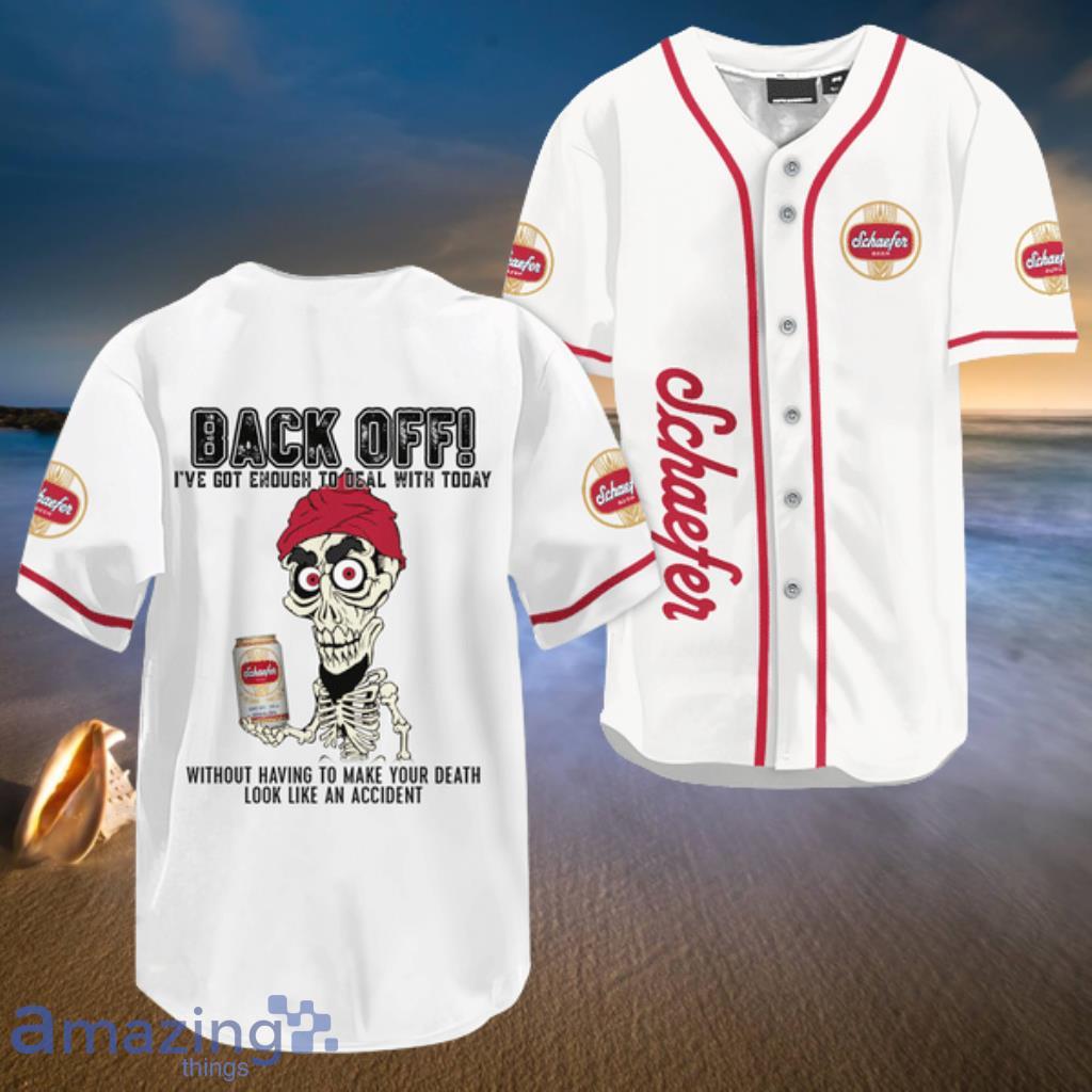 Achmed Back Off With Schaefer Beer Baseball Jersey Shirt - Achmed Back Off With Schaefer Beer Baseball Jersey Shirt
