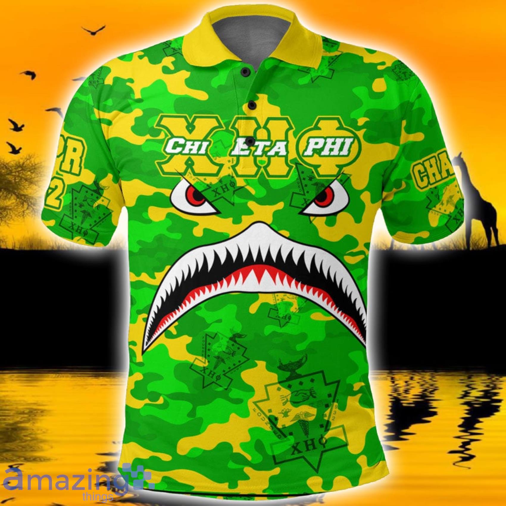 Africazone Style Chi Eta Phi Full Camo Shark Polo Shirt For Men And Women image Africazone Style Chi Eta Phi Full Camo Shark Polo Shirt For Men And Women Product Photo 2