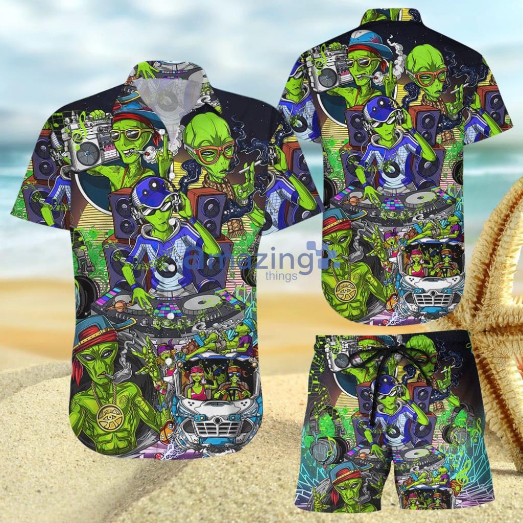 Ailen Hippies Aliens Music DJ Smokings Aloha Funny Hawaiian Shirt And Short - Ailen Hippies Aliens Music DJ Smokings Aloha Funny Hawaiian Shirt And Short