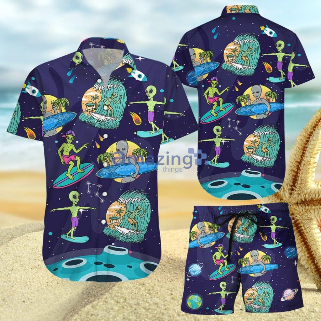 Alien Alien Surfing Beach Summer Aloha Hawaiian Shirt And Short - Alien Alien Surfing Beach Summer Aloha Hawaiian Shirt And Short