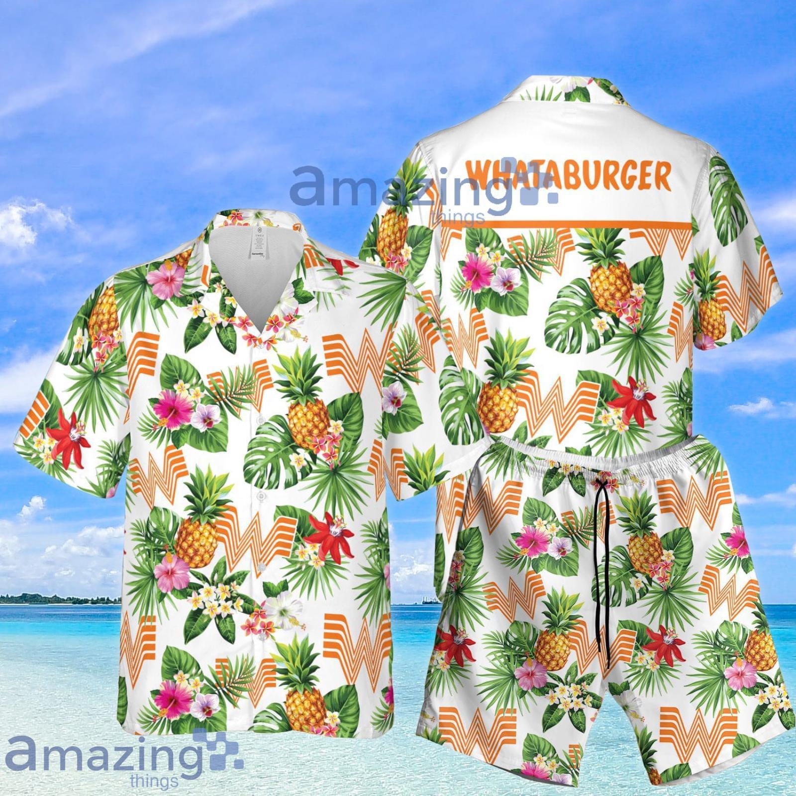 All Over Print Whataburger Pineapple Tropical Flower Summer Set Hawaiian Shirt And Shorts Product Photo 1