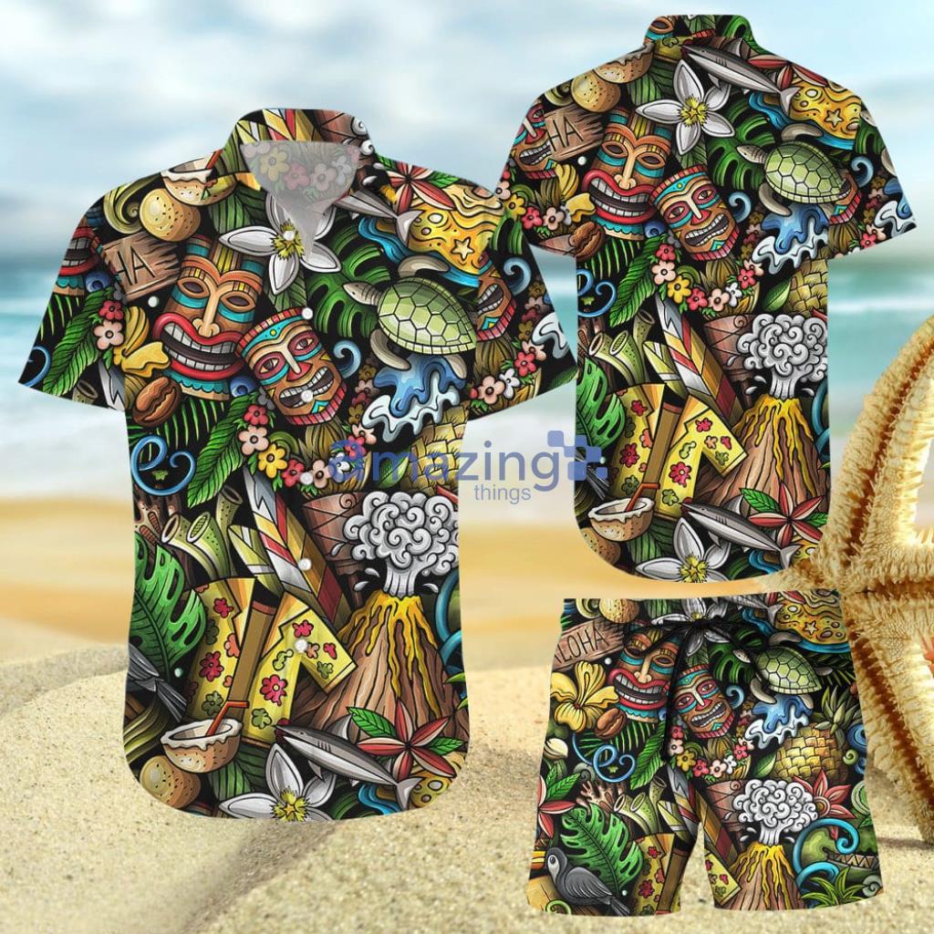 Aloha Hawaii Seamless Tiki Mask Tropical Hawaiian Shirt And Short - Aloha Hawaii Seamless Tiki Mask Tropical Hawaiian Shirt And Short