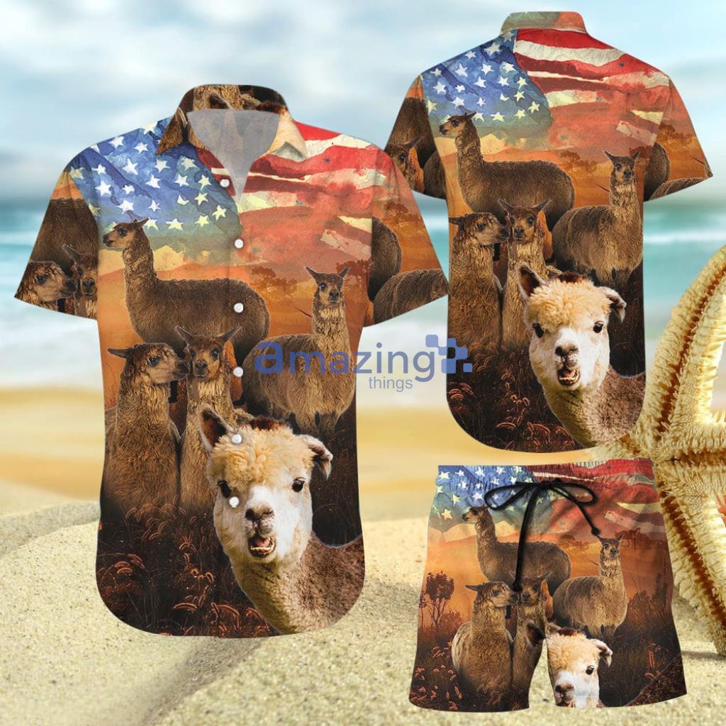 Alpaca Alpaca Sunset American Flag Hawaiian Shirt And Short - Alpaca Alpaca Sunset American Flag Hawaiian Shirt And Short