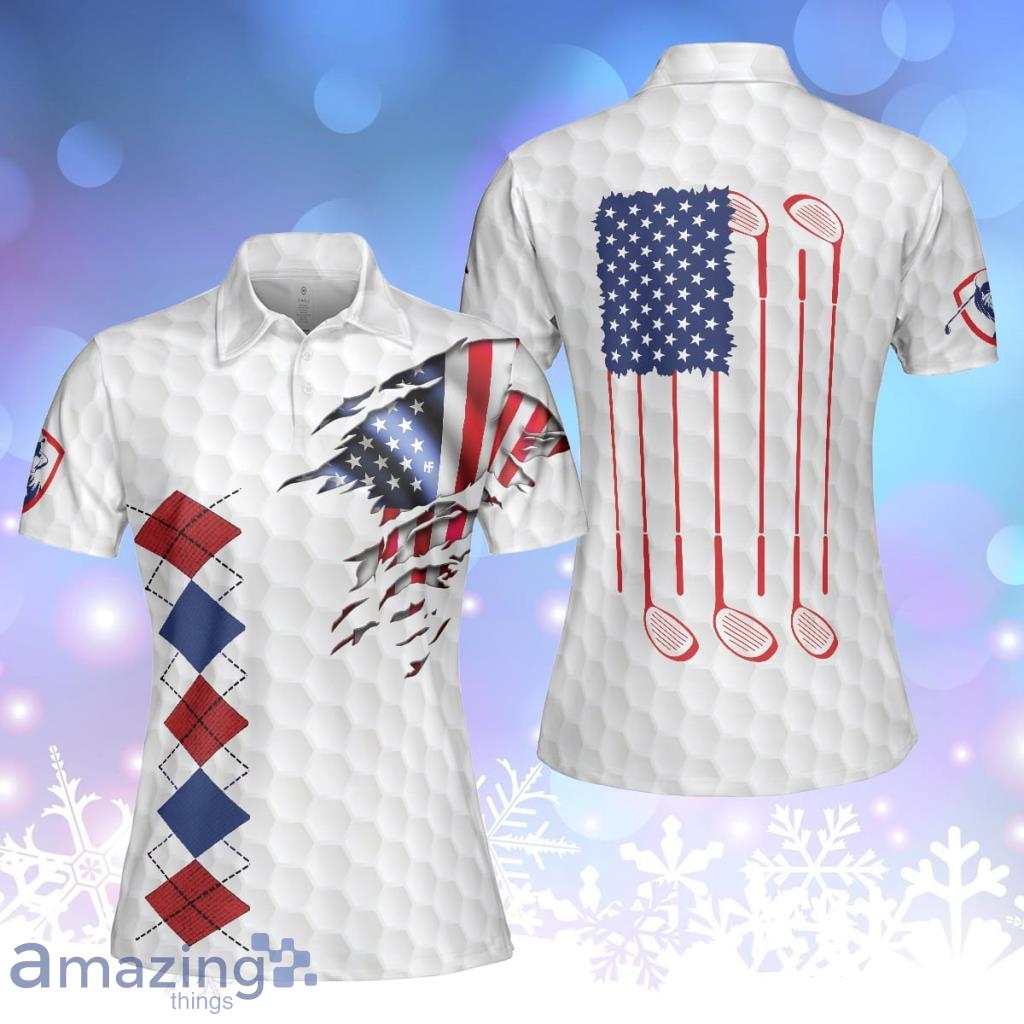 American Flag With Argyle Pattern Golf Short Sleeve Women Polo Shirt - American Flag With Argyle Pattern Golf Short Sleeve Women Polo Shirt