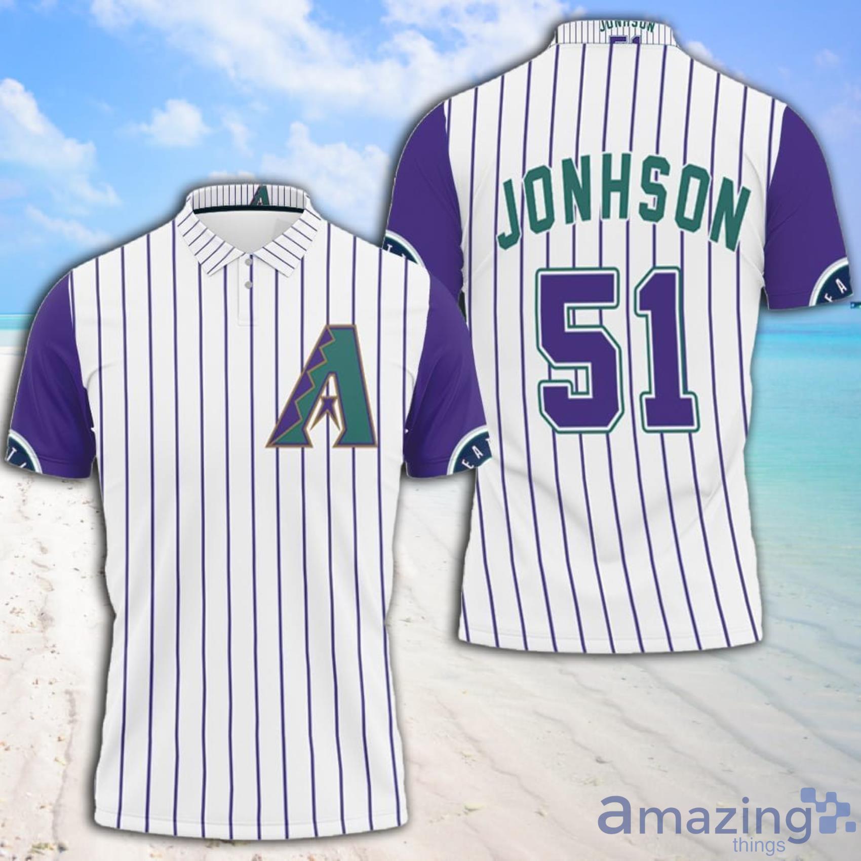 Arizona Diamondbacks Randy Johnson 51 2020 MLB White Purple Jersey Inspired Full Print Polo Shirt Product Photo 1