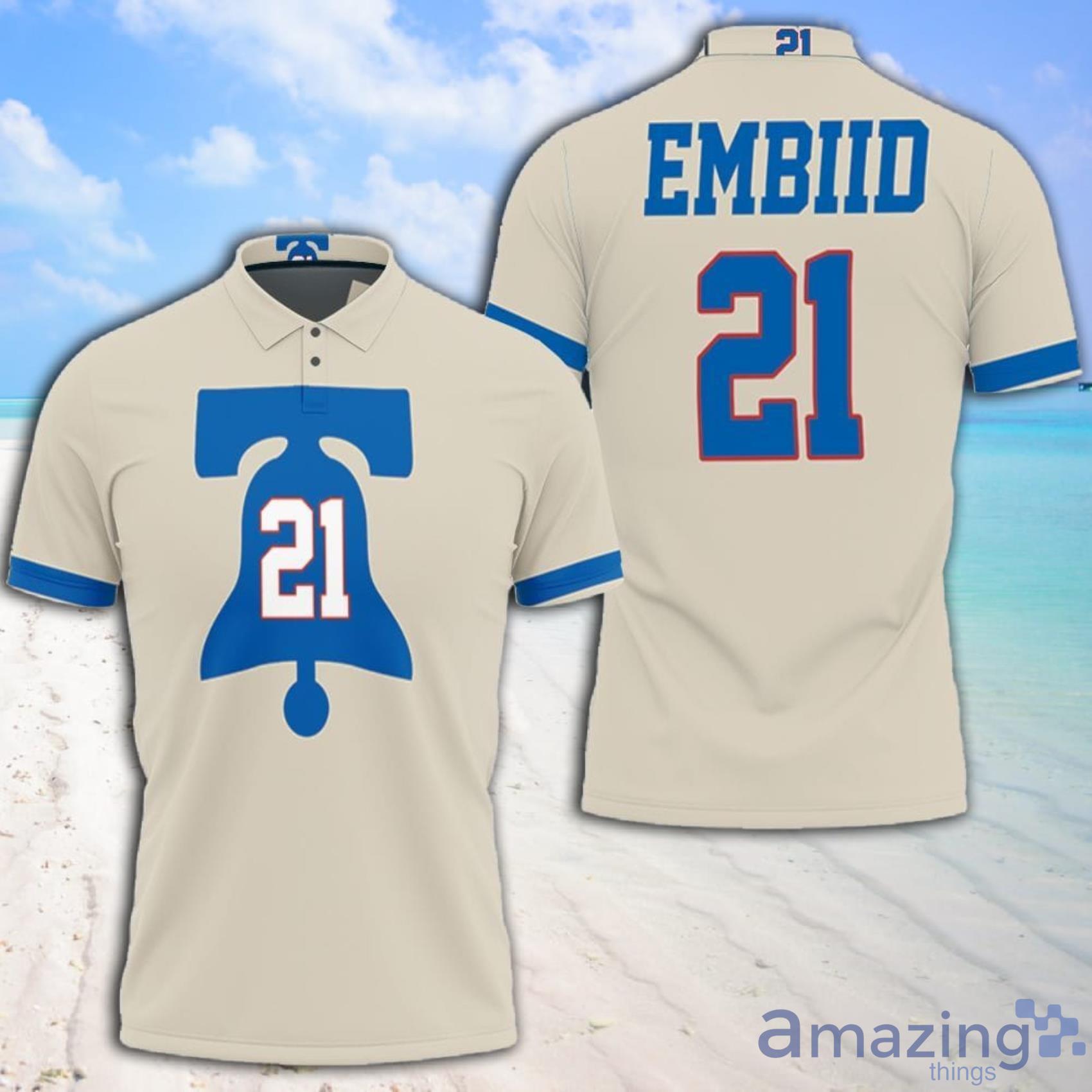 Art 76ers Joel Embiid 2020-21 Earned Edition Cream Jersey Inspired Full Print Polo Shirt Product Photo 1