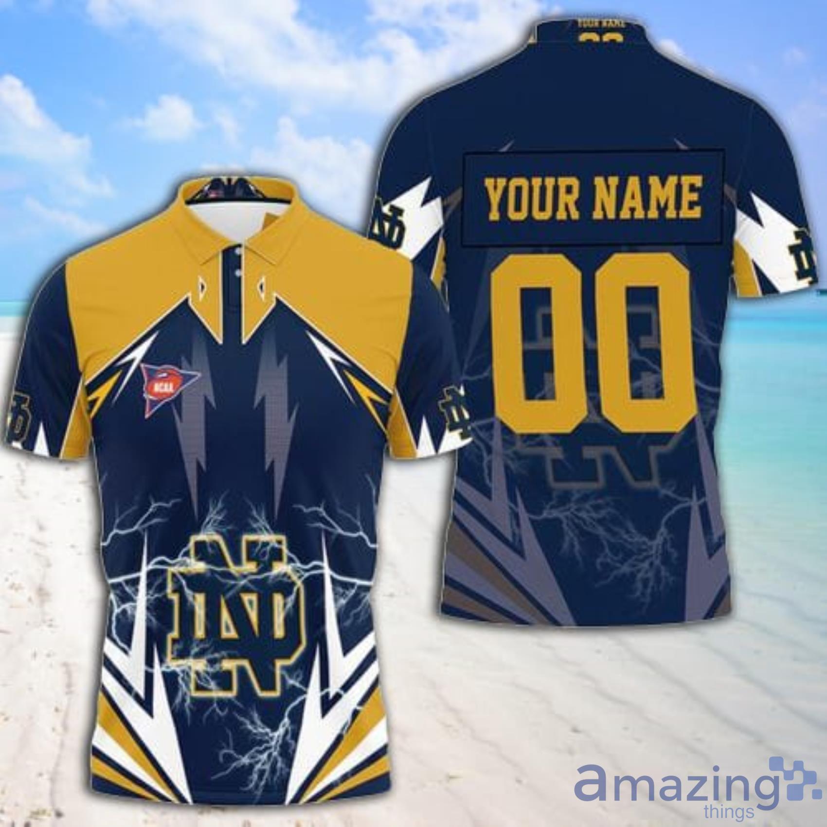 Art Ncaa Notre Dame Fighting Irish Lightning Personalized Full Print Polo Shirt Product Photo 1