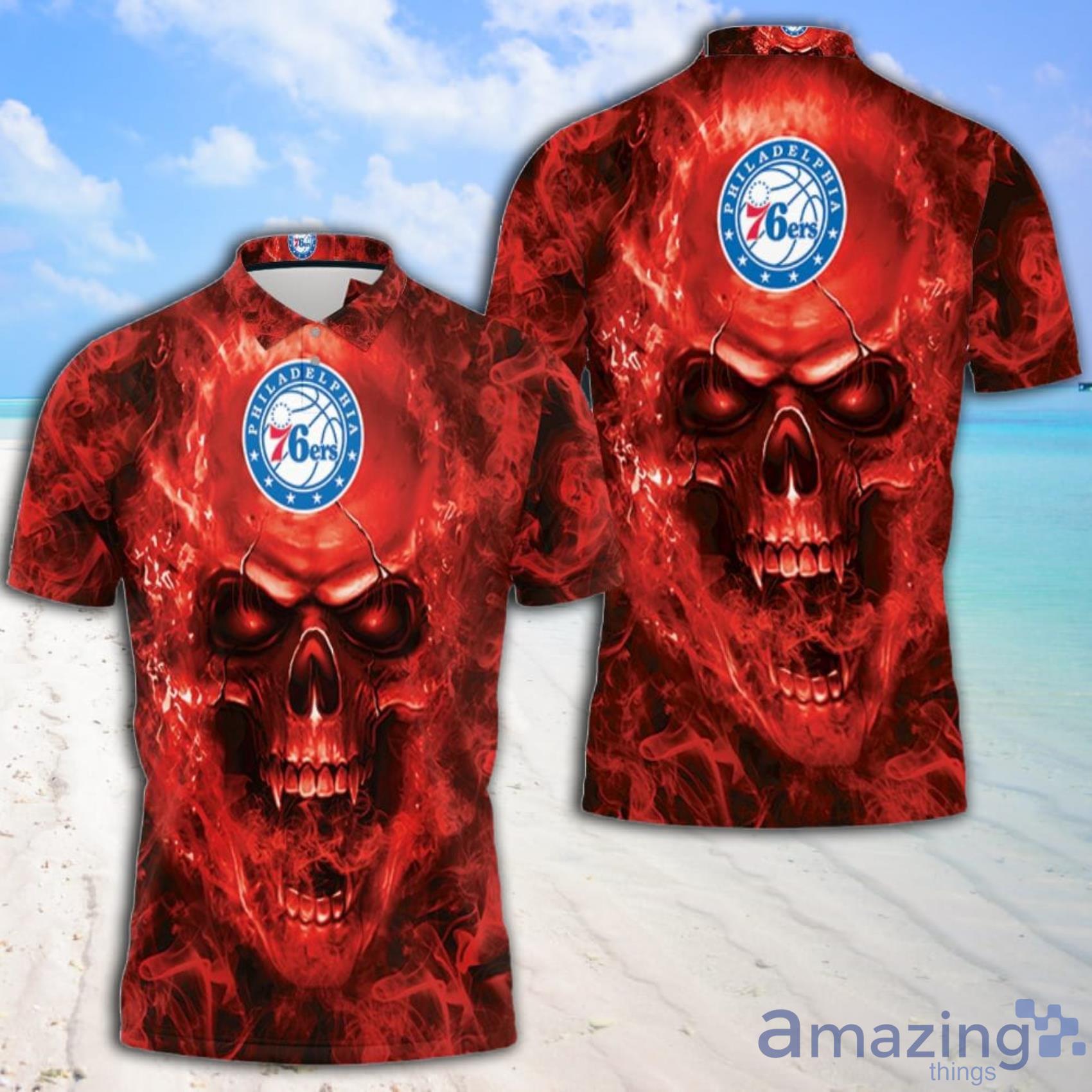 Art Philadelphia 76ers Nba Fans Skull Full Print Polo Shirt Product Photo 1