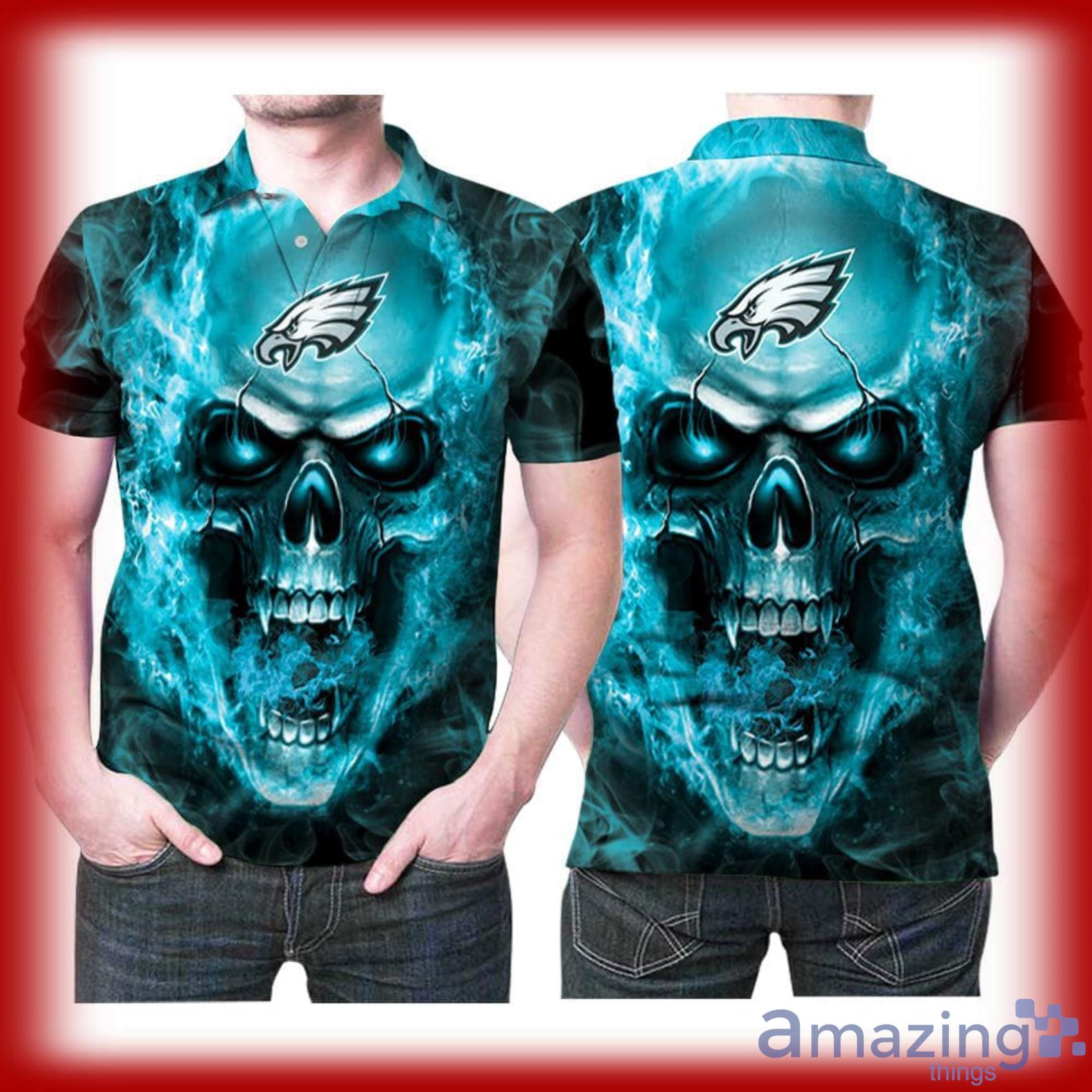 Art Philadelphia Eagles Blue Vapor Skull Full Print Polo Shirt