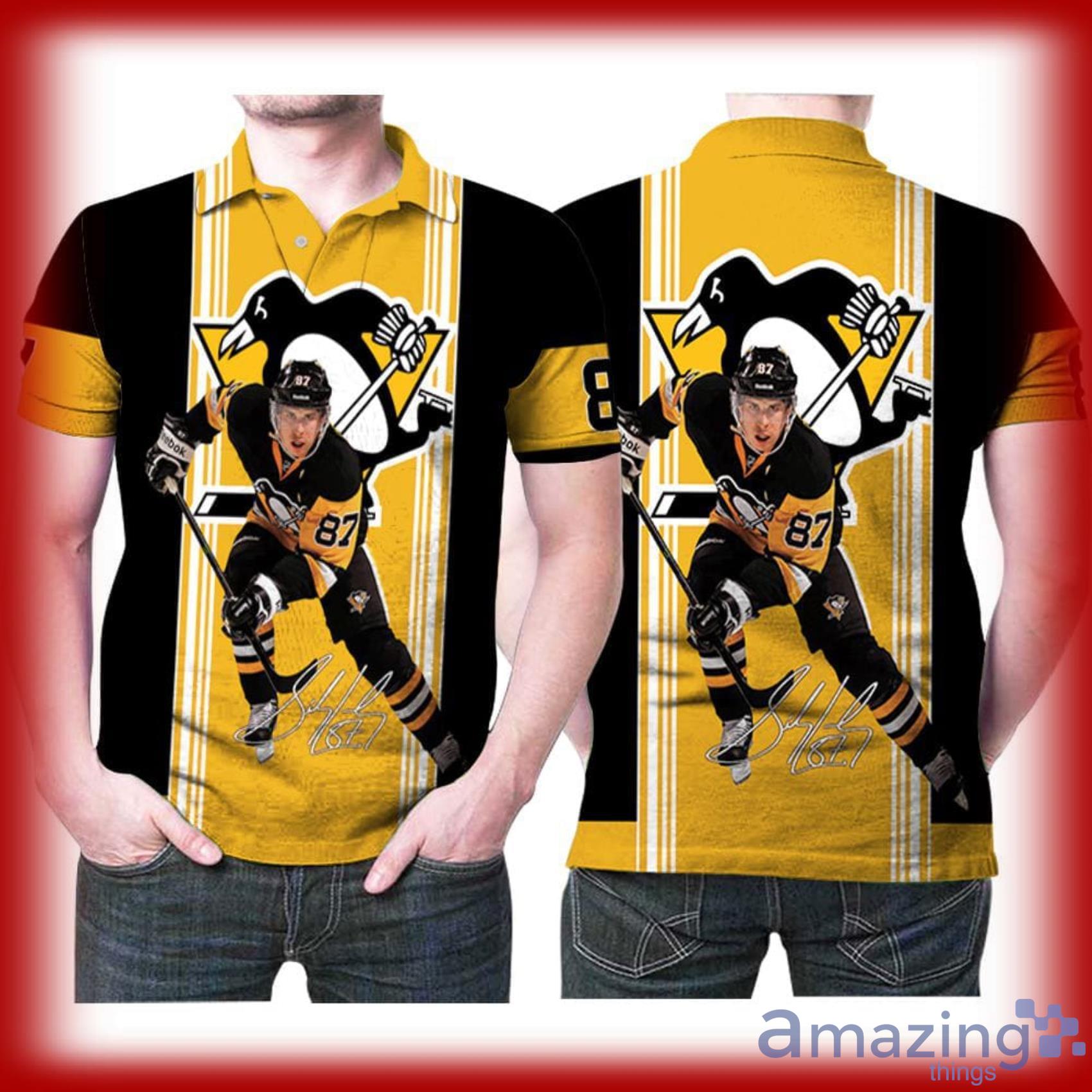 Art Pittsburgh Penguins Sidney Crosby 87 Signed Full Print Polo Shirt Product Photo 1
