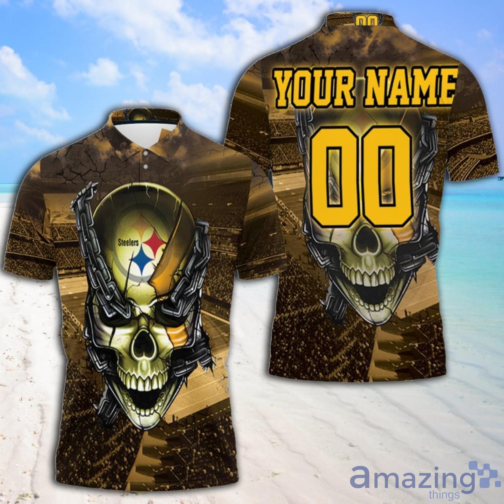 Art Pittsburgh Steelers Skull Chain Personalized Full Print Polo Shirt