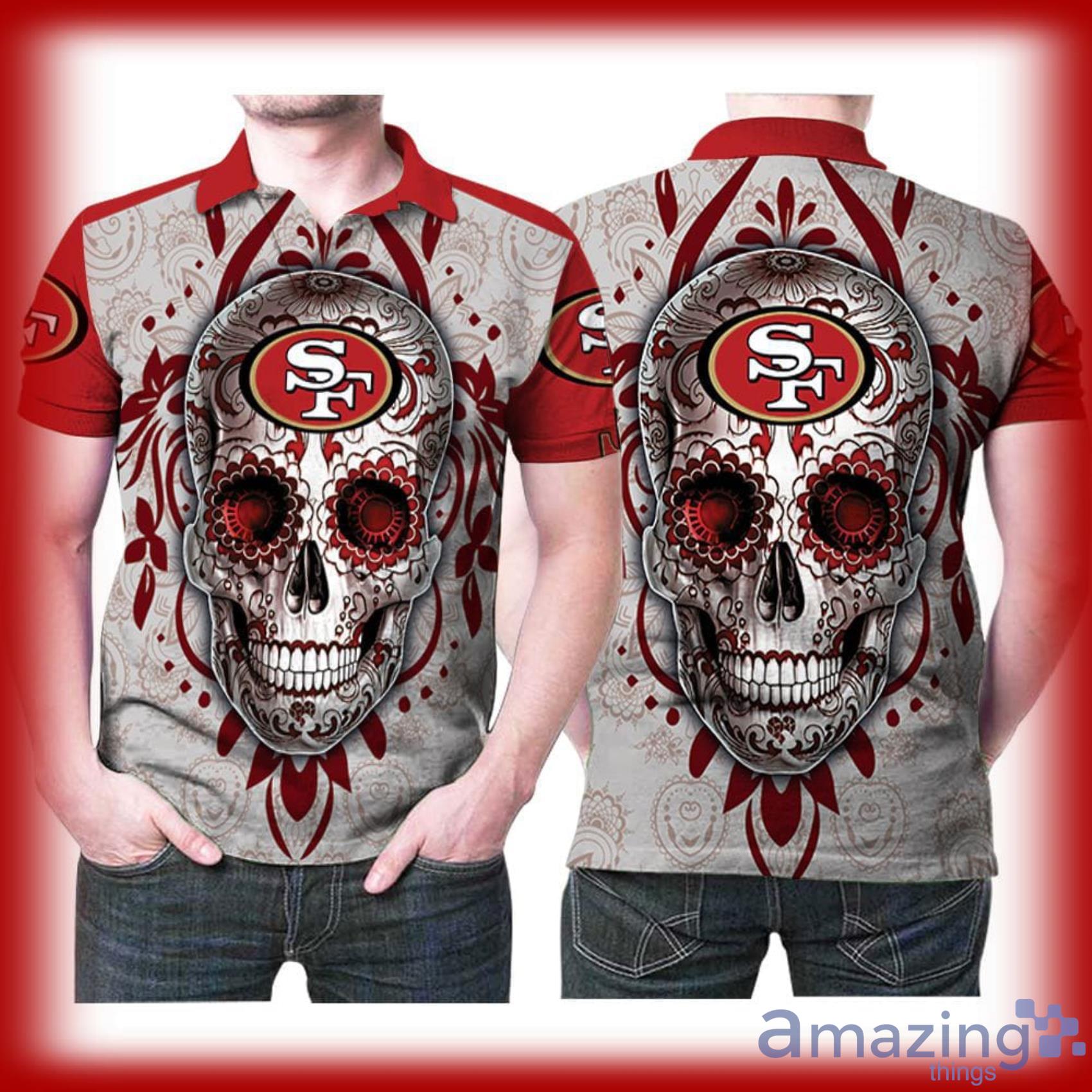 Art San Francisco 49ers Sugar Skull Full Print Polo Shirt Product Photo 1
