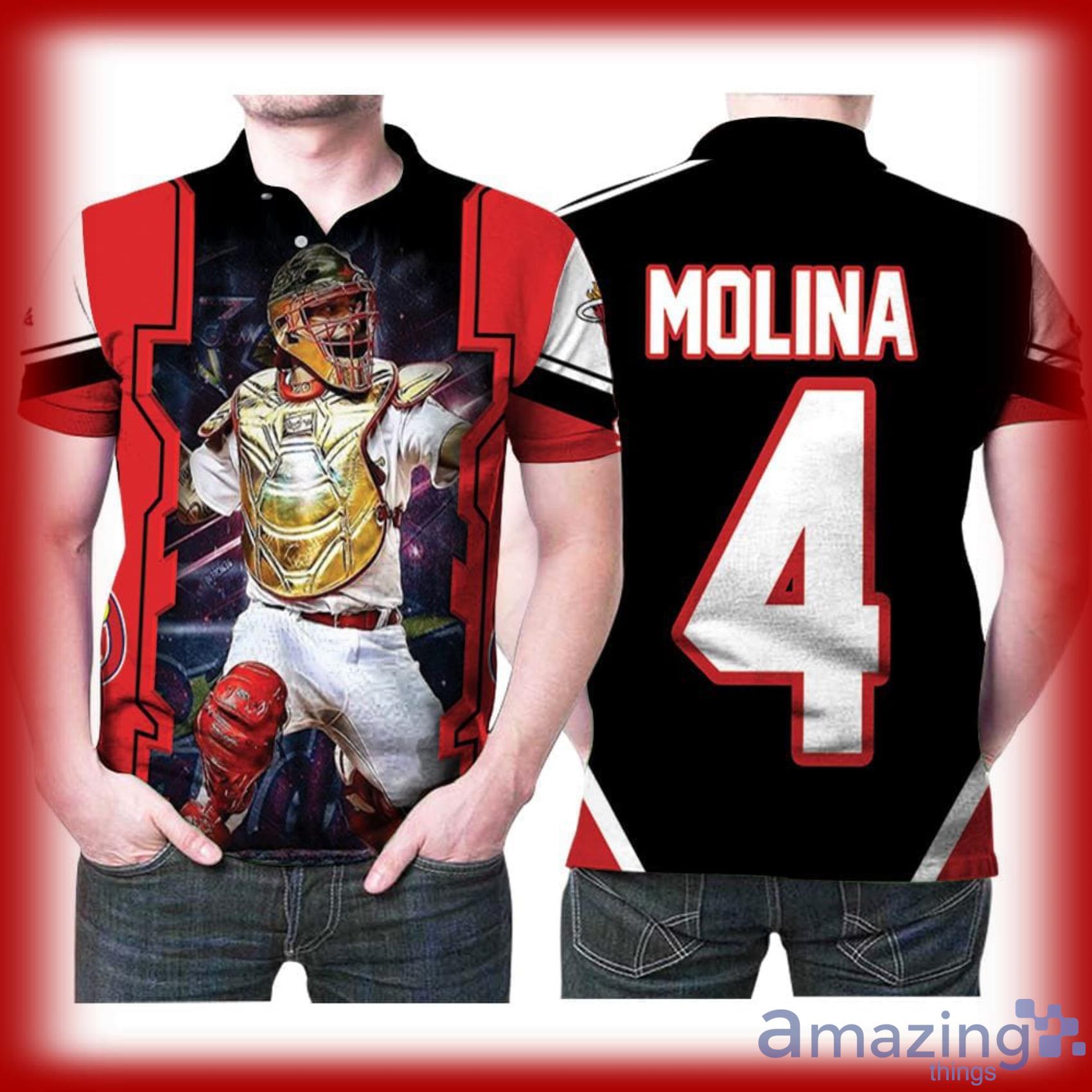 Art St Louis Cardinals Yadier Molina 4 With Golden Shield Iron Man MLB  Baseball Team Polo Shirt