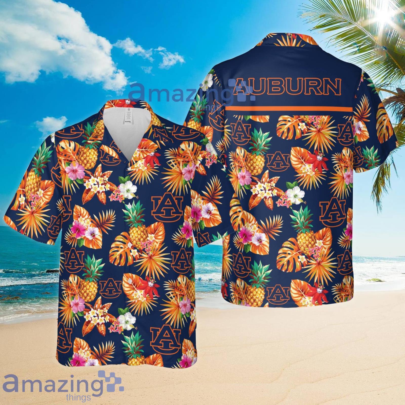 Auburn Tigers Pineapple Tropical Flower Combo Hawaiian Shirt And Shorts Product Photo 1