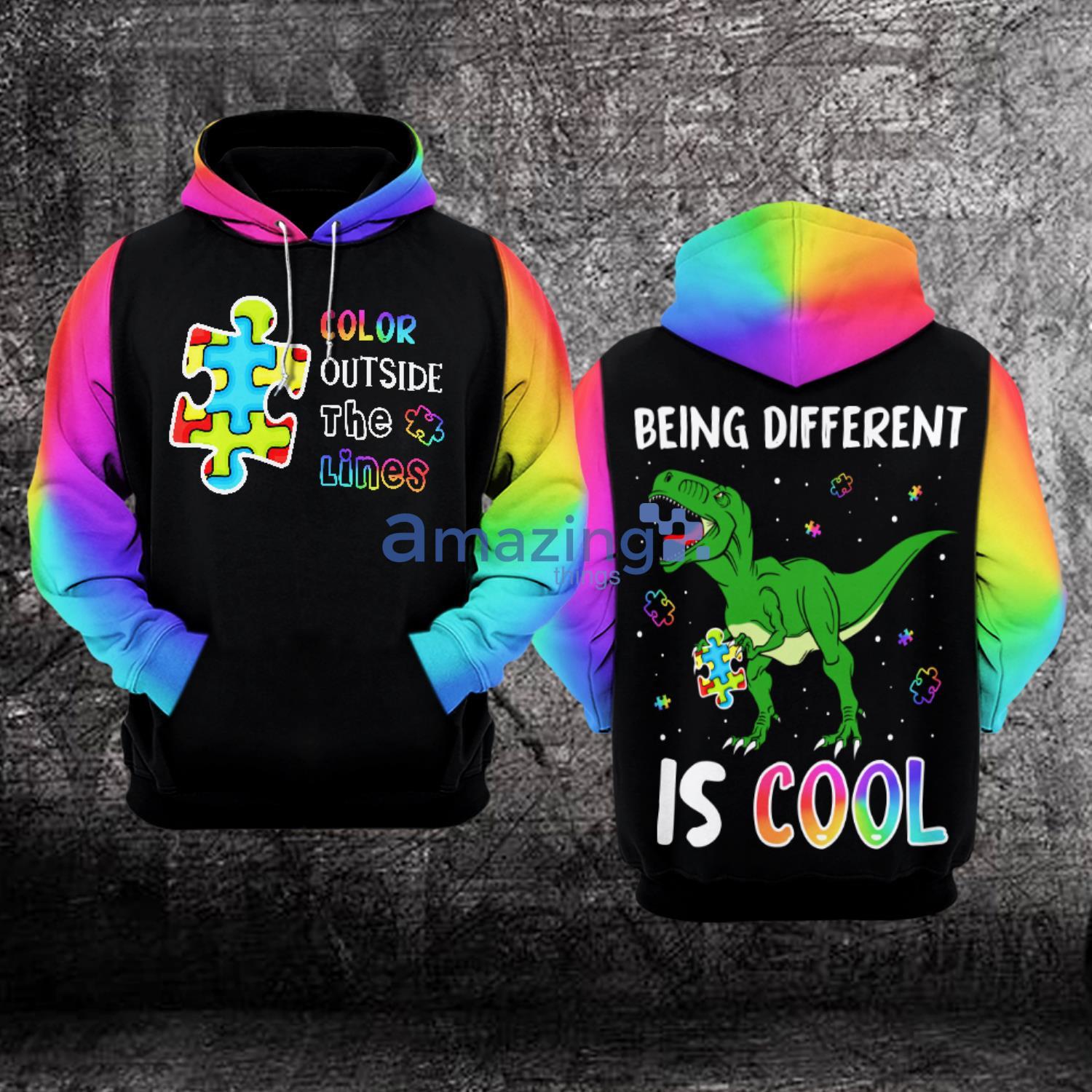 Autism Awareness Being Different Is Cool Dinosour All Over Print 3D Hoodie Product Photo 1