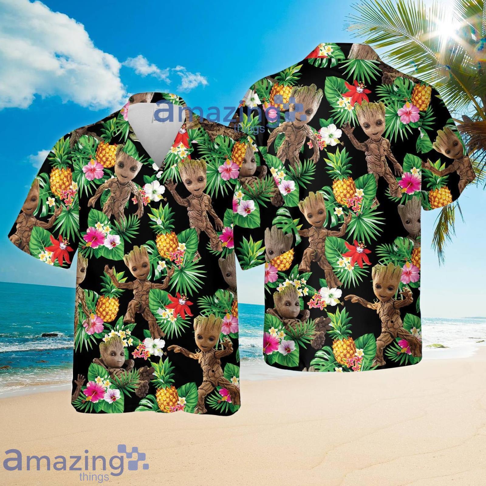 Baby Groot Beach Pineapple Tropical Flower Combo Hawaiian Shirt And Shorts Product Photo 1