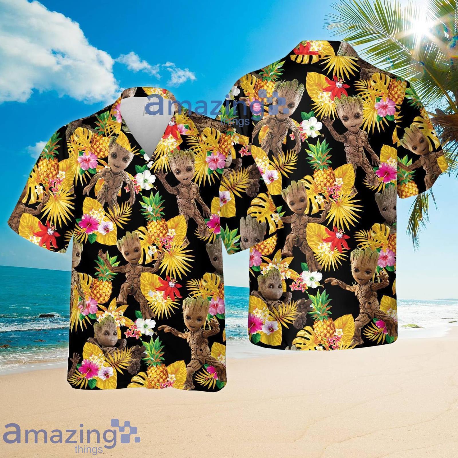 Baby Groot Tropical Summer Beach Pineapple Tropical Flower Hawaiian Shirt And Shorts Product Photo 1