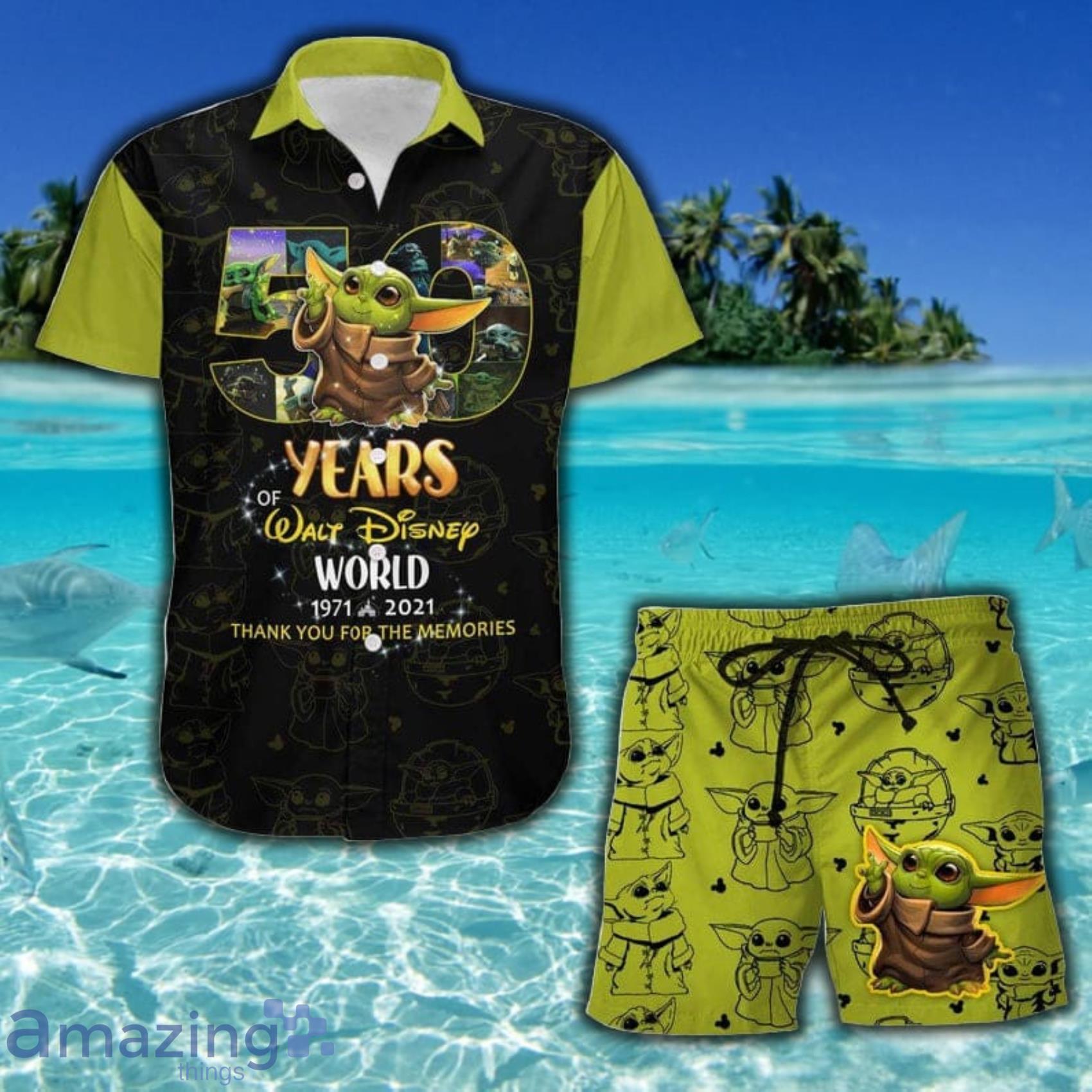 Baby Yoda 50th Anniversary Glitter Castle All Over Print 3d Combo Hawaiian Shirt & Beach Shorts Black Green Product Photo 1