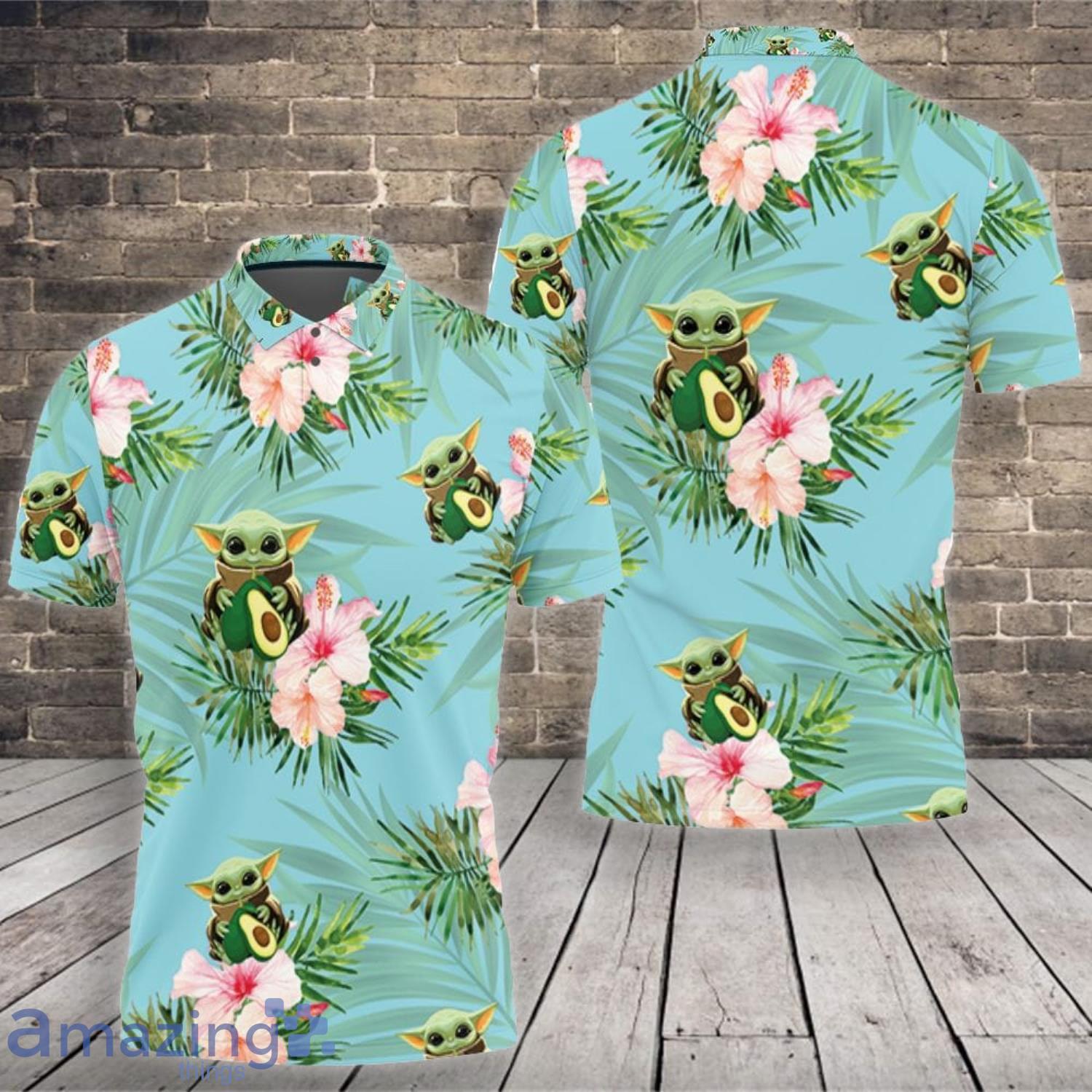 Baby Yoda Lover Baby Yoda Hugging Avocadoes Seamless Tropical Colorful Flowers On Teal Polo Shirt Product Photo 1