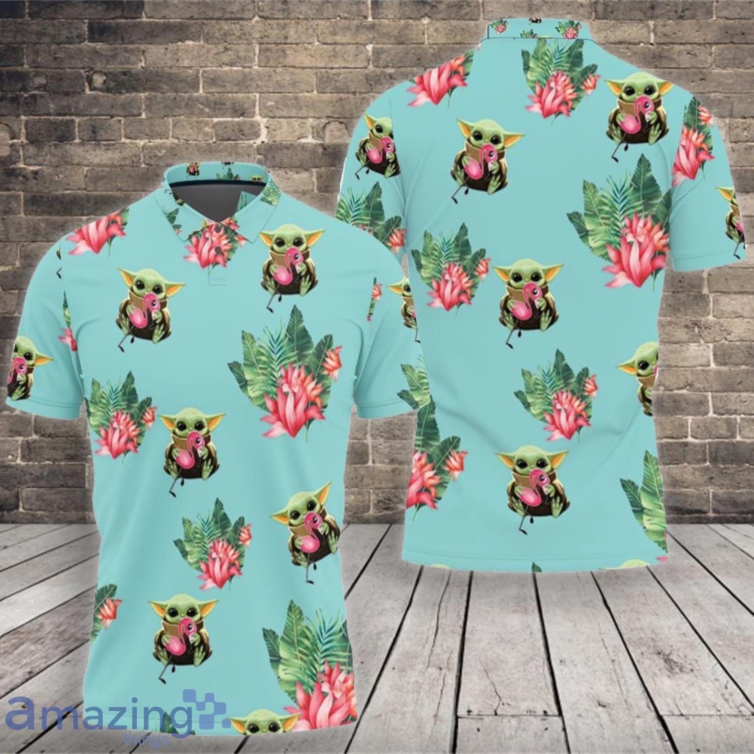 Baby Yoda Lover Baby Yoda Hugging Flamingos Seamless Tropical Leaves Lotuses On Teal Polo shirt Product Photo 1 Baby Yoda Lover Baby Yoda Hugging Flamingos Seamless Tropical Leaves Lotuses On Teal Polo shirt Product Photo 1