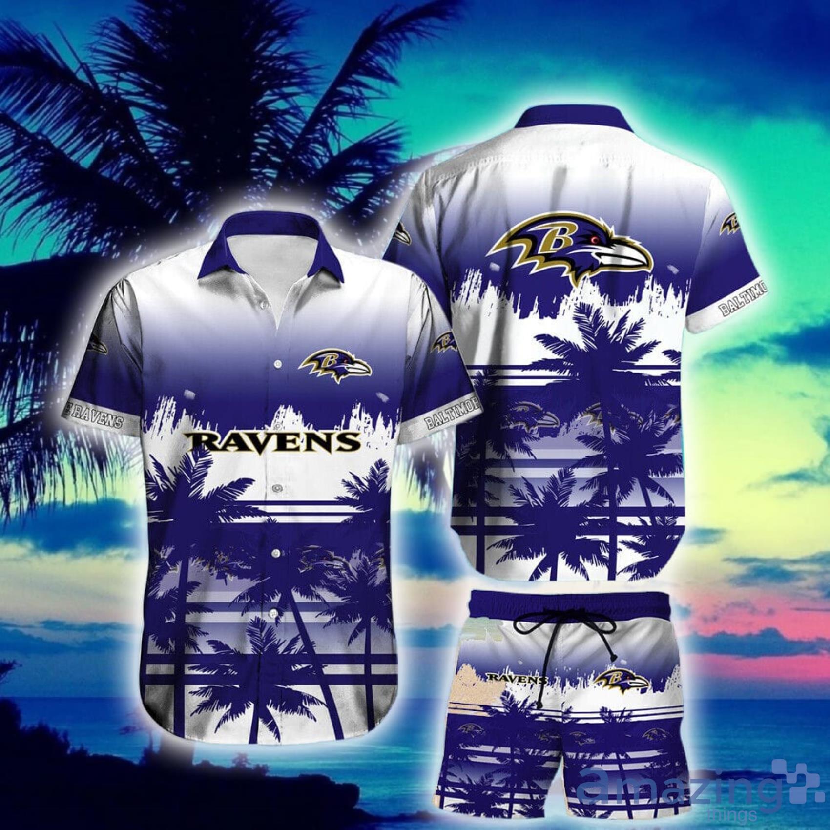 Vintage NFL Baltimore Ravens Hawaiian Shirt Palm Trees Gift For