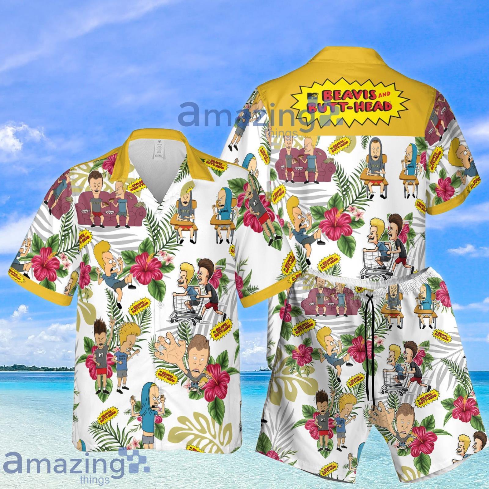 Beavis and Butt-Head Hibiscus Flower Summer Set Hawaiian Shirt And Shorts Product Photo 1