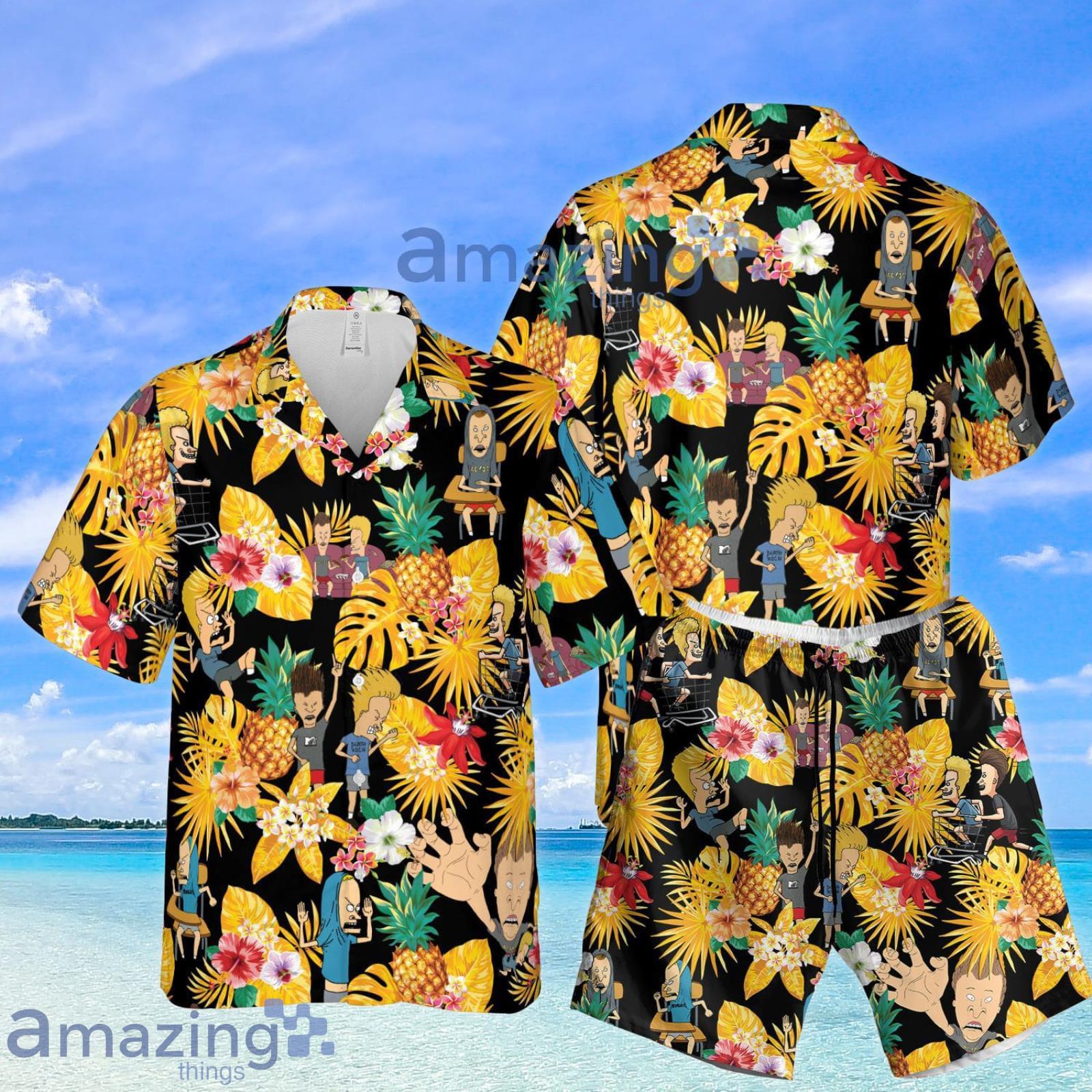 Beavis and Butt-Head Tropical Pineapple Aloha Summer Set Hawaiian Shirt And Shorts Product Photo 1